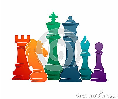 Chess colorful figures pieces tournament game vector illustration sport Cartoon Illustration